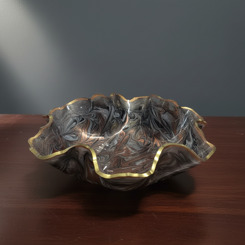 Metallic Resin Bowl in Bronze, Gray, Black & Gold – Contemporary Décor