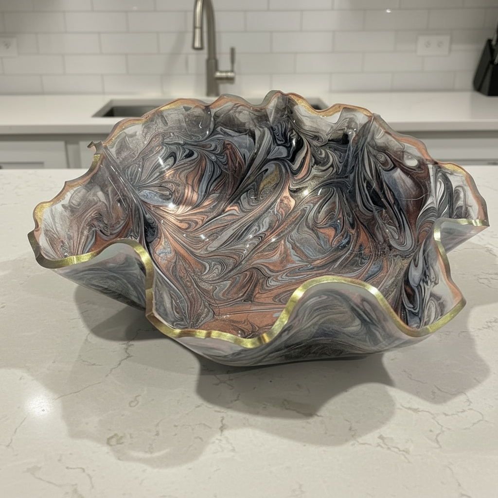 Metallic Resin Bowl in Bronze, Gray, Black & Gold – Contemporary Décor