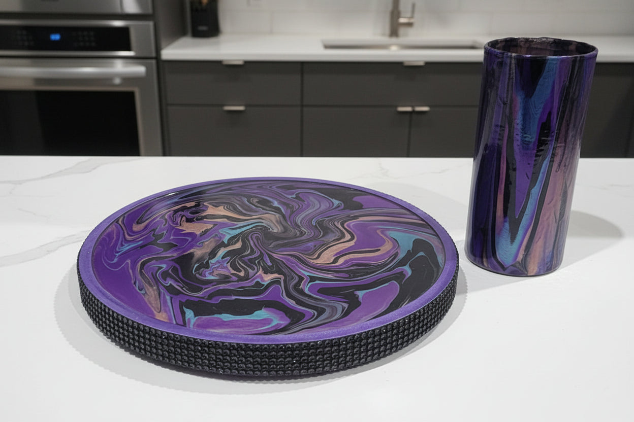 Handcrafted Lazy Susan & Vase Set – Artistic Multicolor Décor