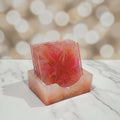 Handcrafted Square Pink Bloom Coasters (Set of 5 + Holder)