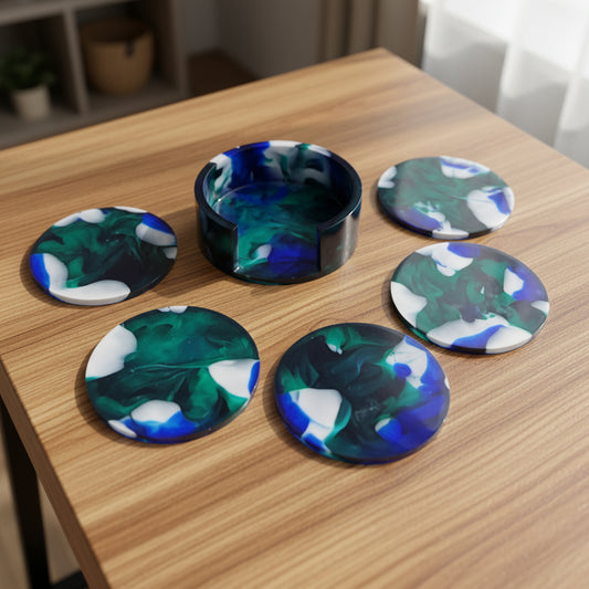 Artistic Resin Coasters – Blue, White & Green