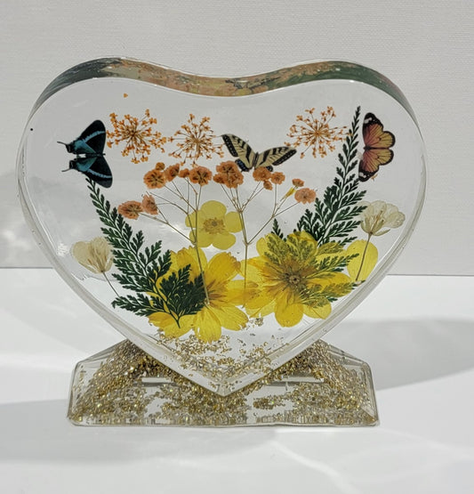 Double Sided Heart with stand Clear with Gold