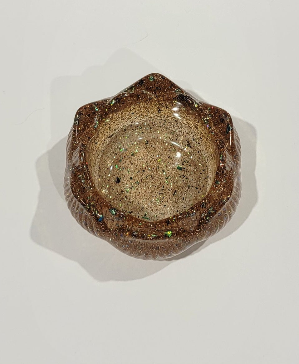 Glossy Gold Glitter Flower Trinket Dish