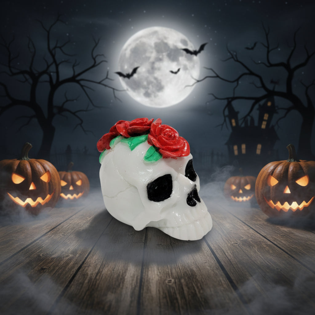 Skull with Roses Figurine