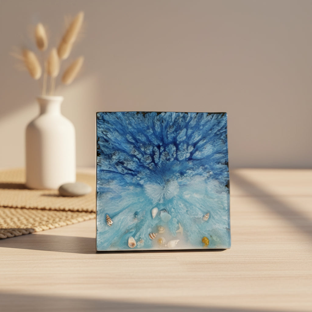 Square Coastal Ocean Resin Art