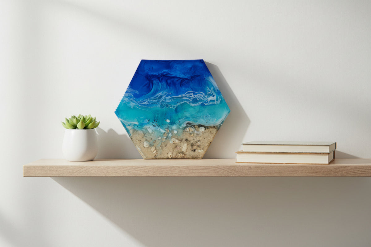 Coastal Octagon Resin Seascape Sculpture