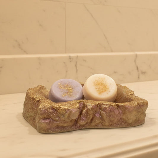 Rock‑Shaped Soap Dish in Gold & Pink