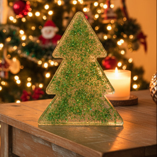 Christmas Tree Decoration Clear with Green glitter