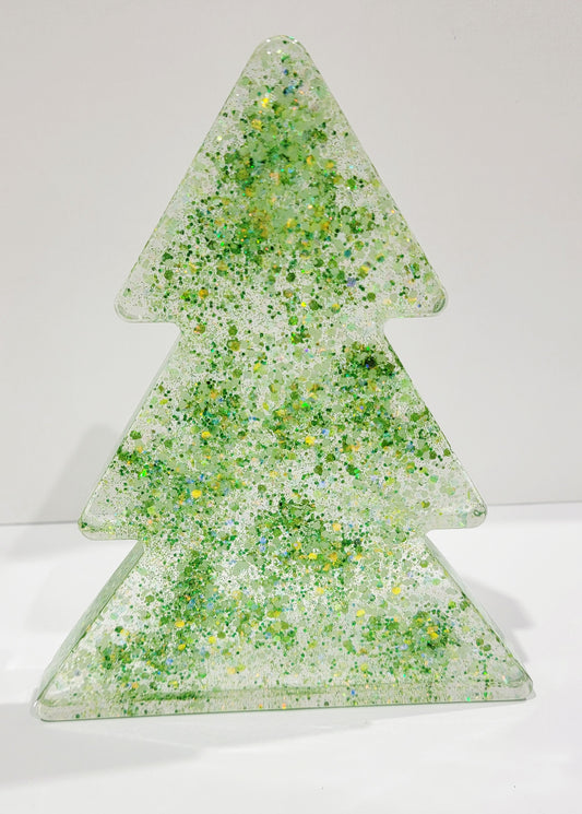 Christmas Tree Decoration Clear with Green glitter
