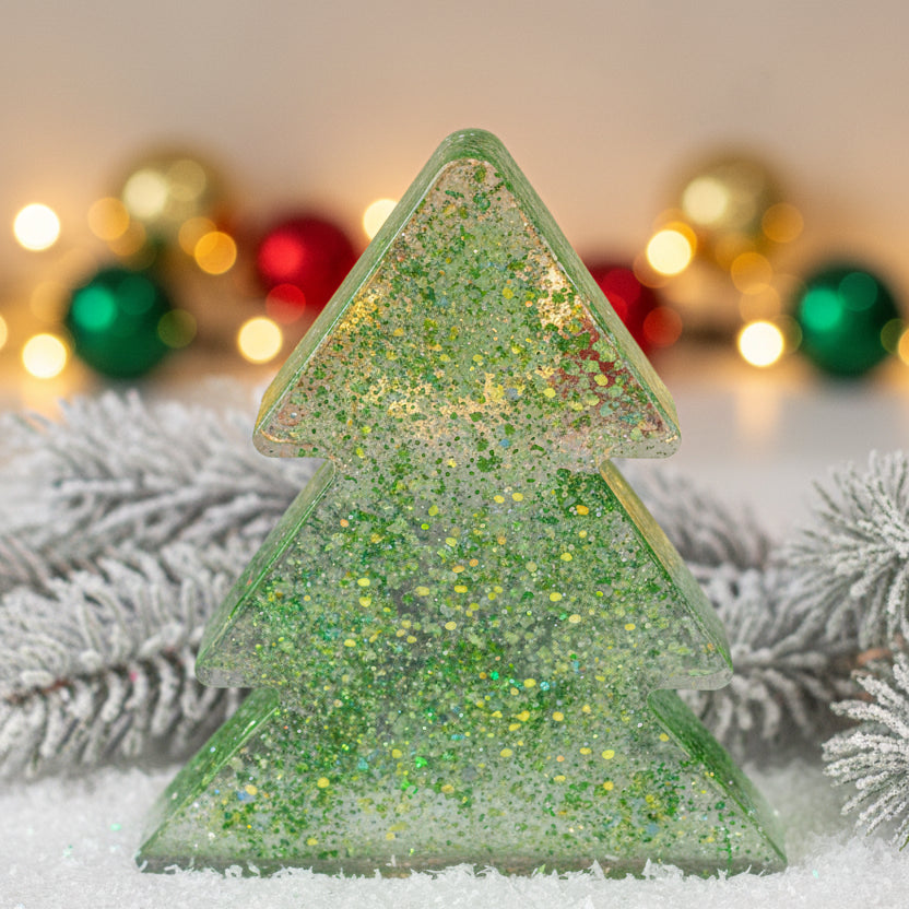 Christmas Tree Decoration Clear with Green glitter