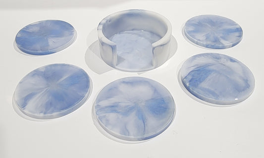 White and Blue Coaster Set w/Holder