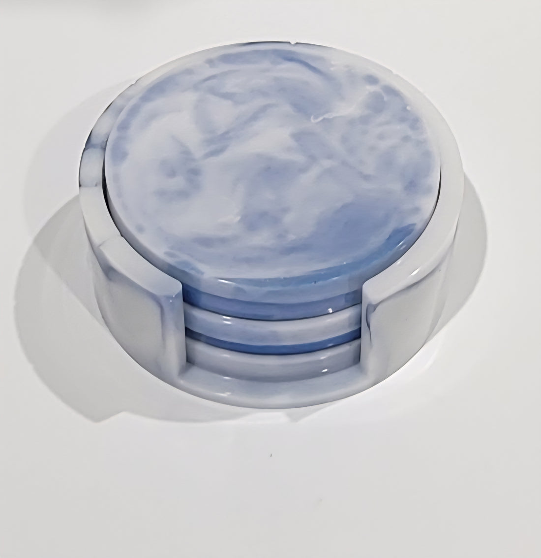 White and Blue Resin Coaster Set with Holder