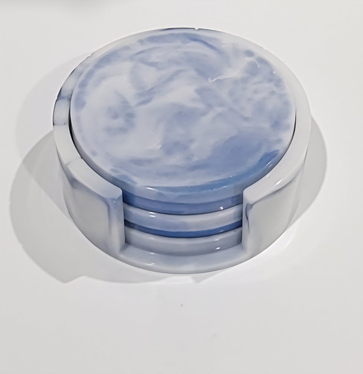 White and Blue Resin Coaster Set with Holder