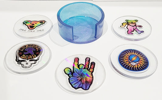 Holographic Grateful Dead Coaster set of 5 w/Holder
