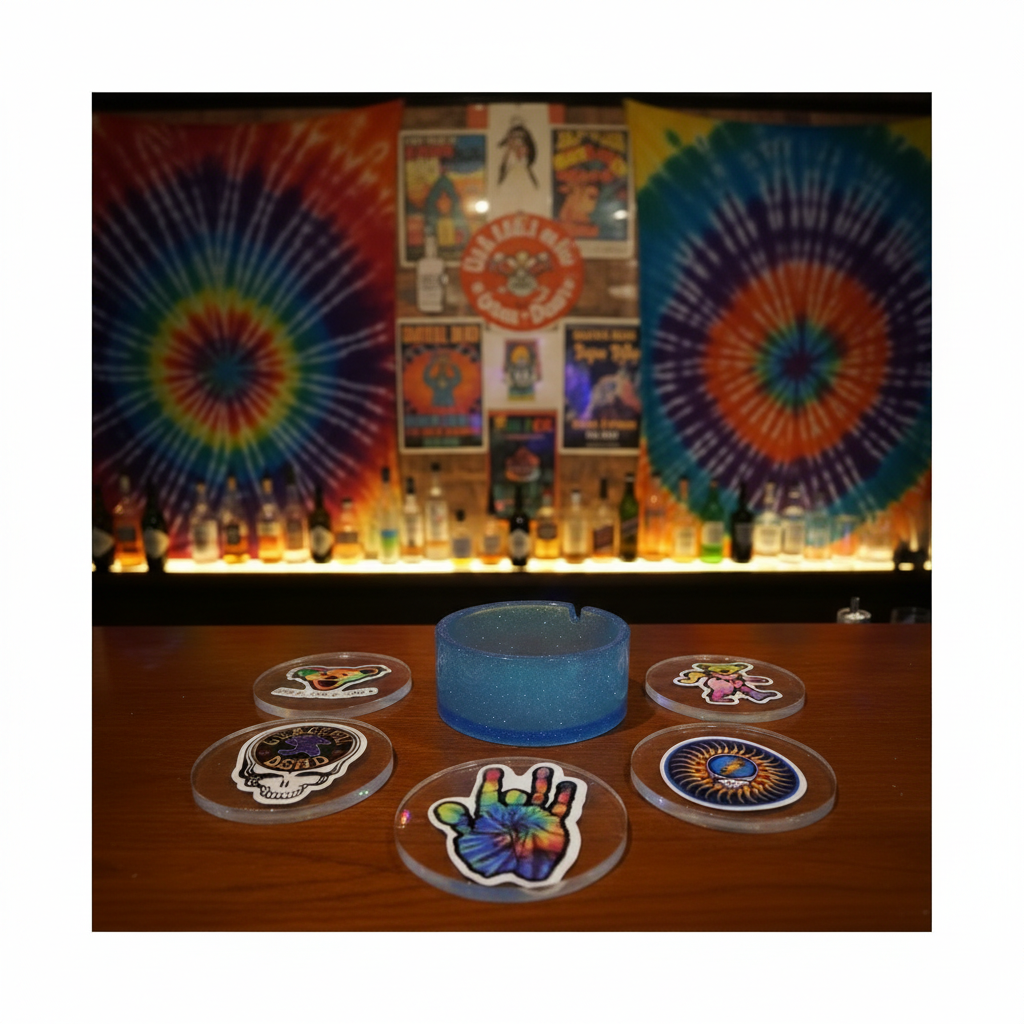 Grateful Dead Holographic Coaster Set of 5 + Matching Holder