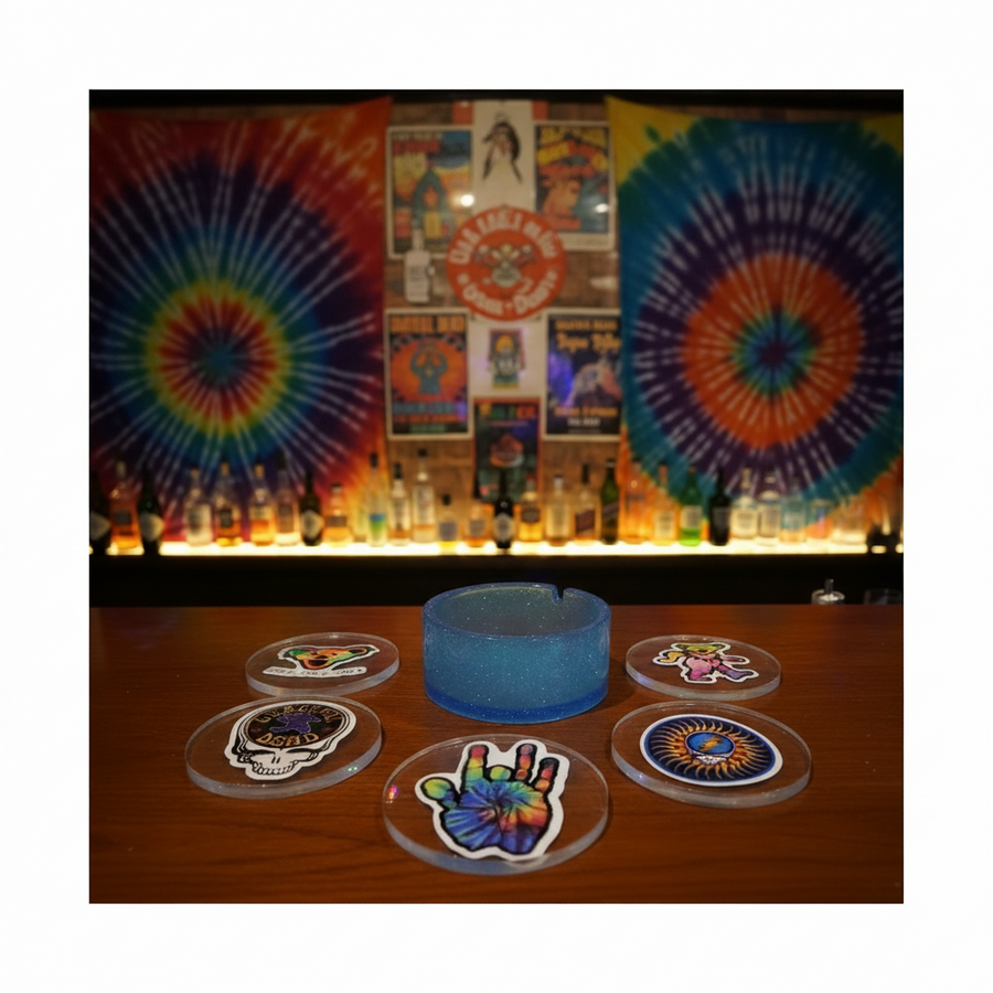 Grateful Dead Holographic Coaster Set of 5 + Matching Holder
