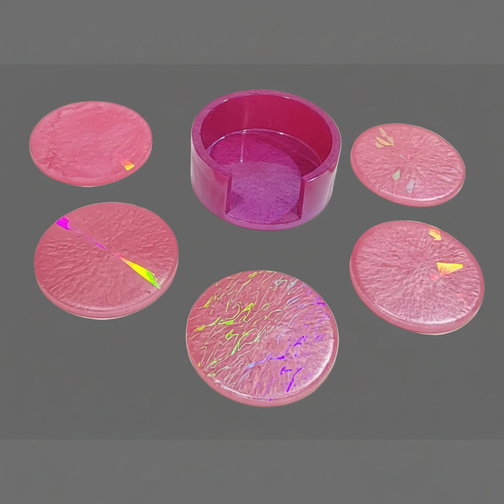 Holographic Pink Coaster set w/Holder