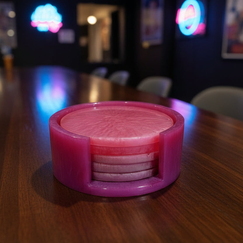 Holographic Pink Coaster set w/Holder