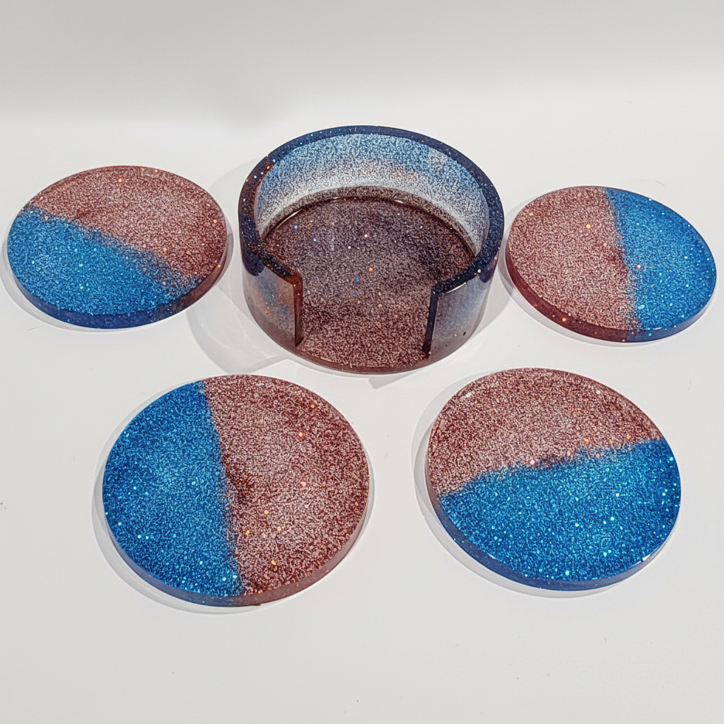 Red and Blue Coaster Set w/Holder