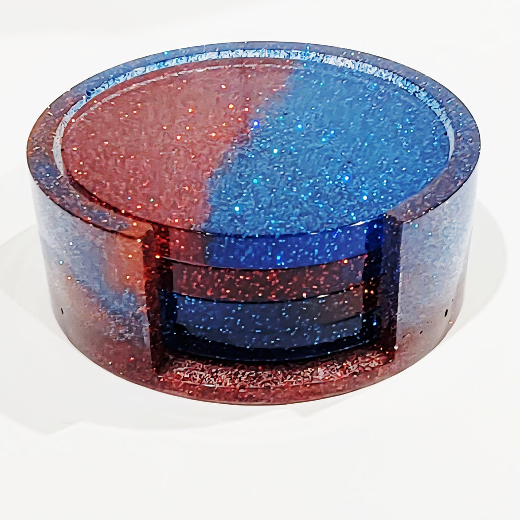 Red and Blue Coaster Set w/Holder