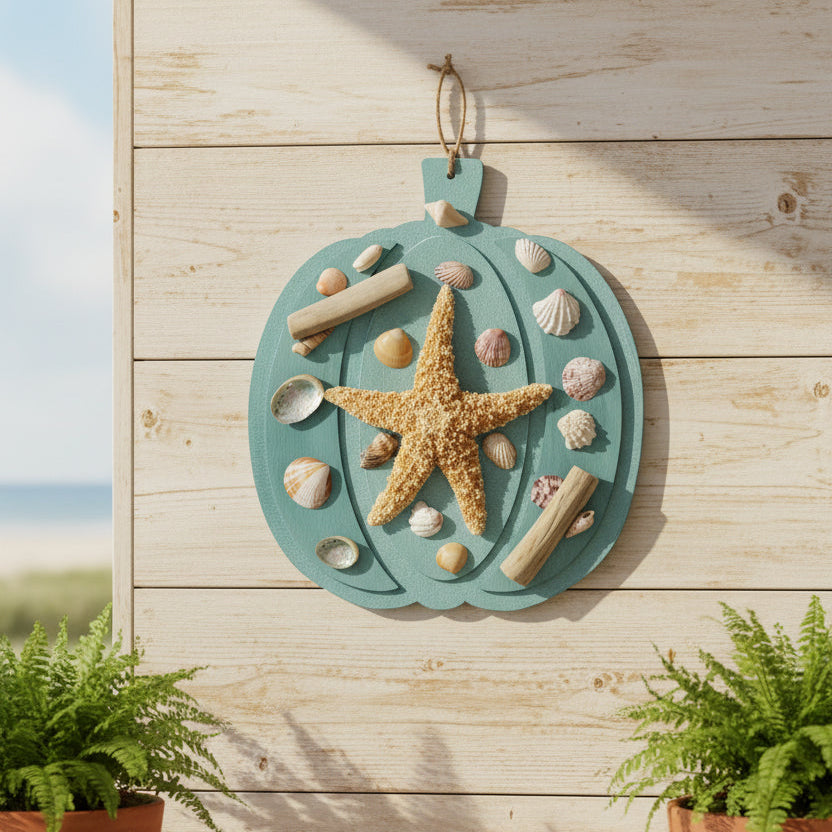 Coastal Autumn Pumpkin Shell Accent