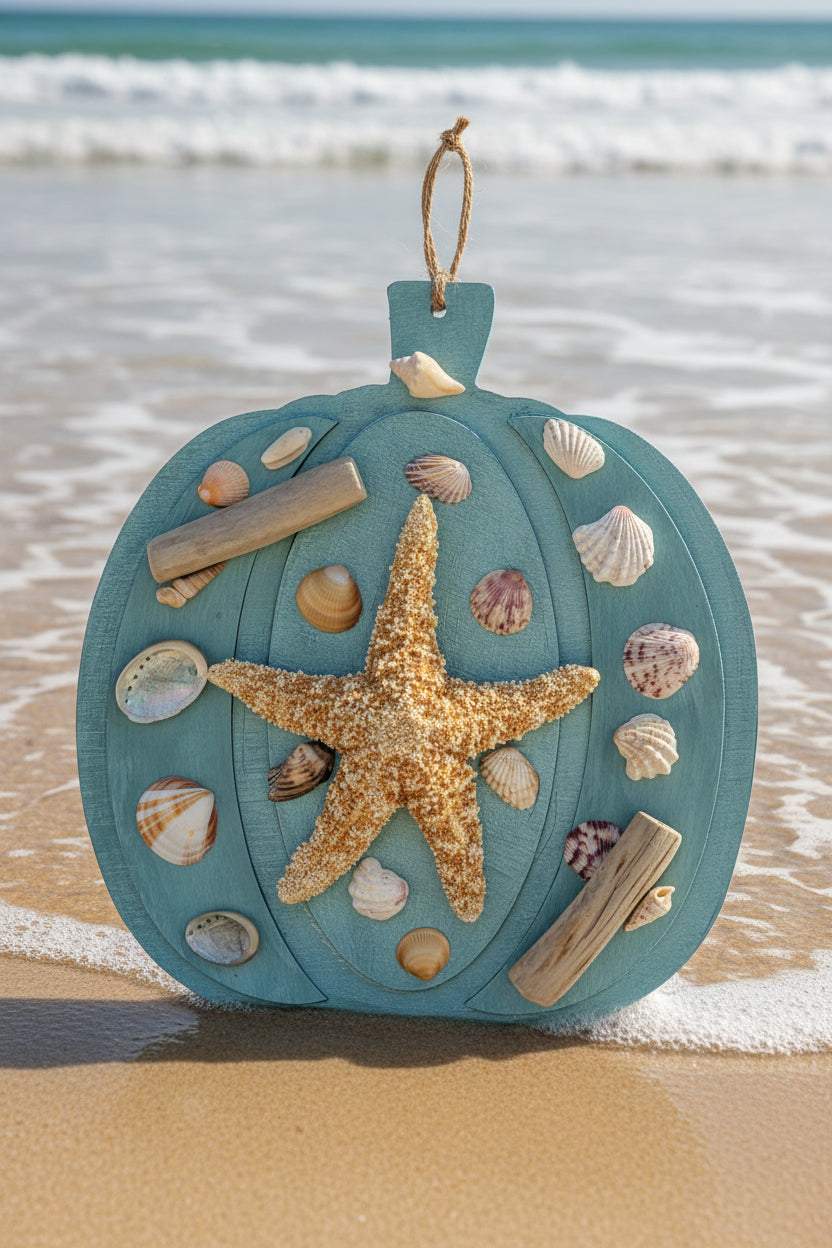 Coastal Autumn Pumpkin Shell Accent