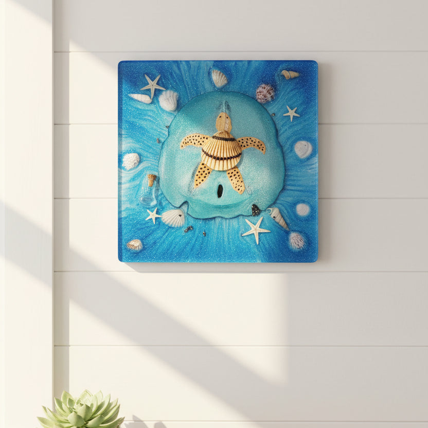 Coastal Turtle Wall Hanging – Handcrafted Resin Marine Decor