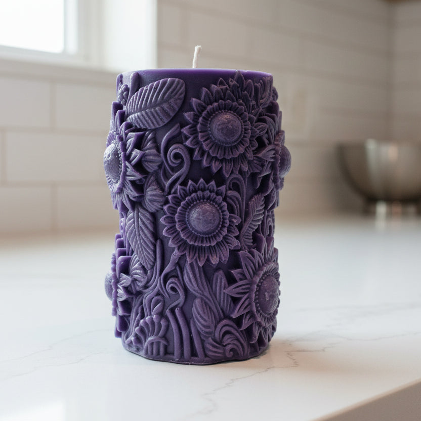 Scented Purple Sunflower Pillar Candle