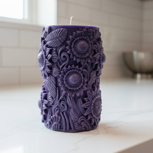 Scented Purple Sunflower Pillar Candle