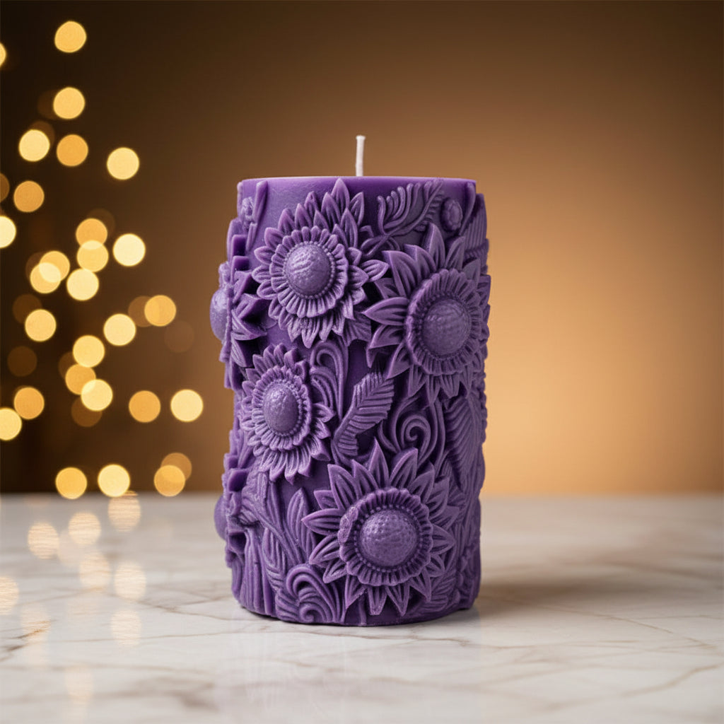 Scented Purple Sunflower Pillar Candle