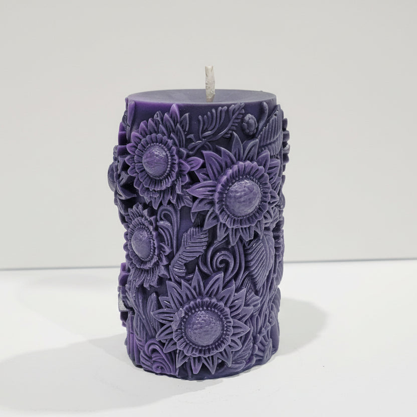 Scented Purple Sunflower Pillar Candle