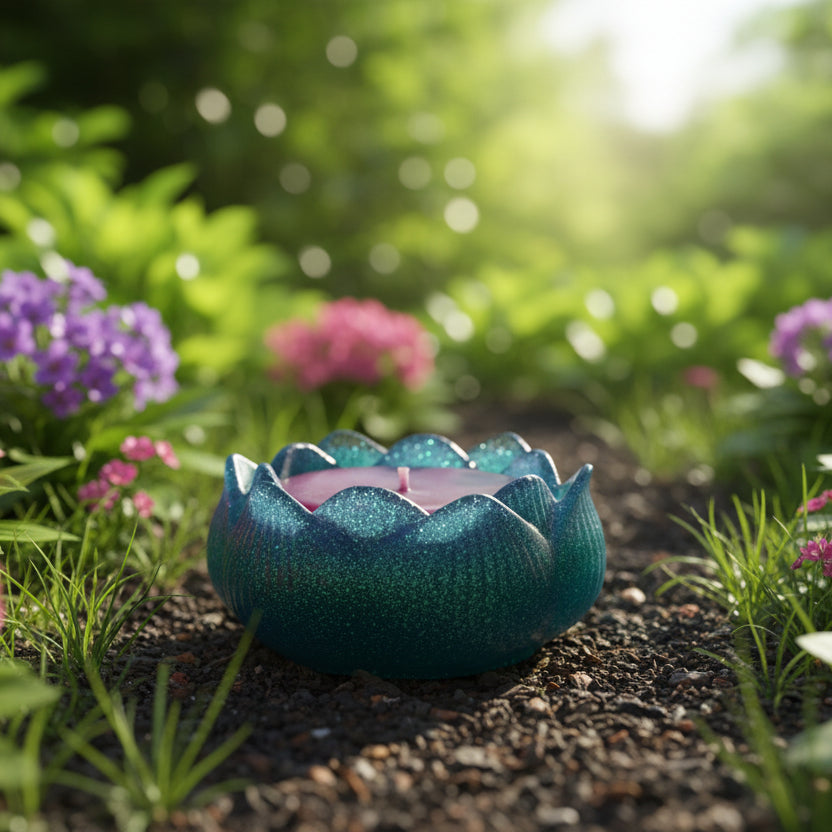 Blue Flower Holder with Scented Candle