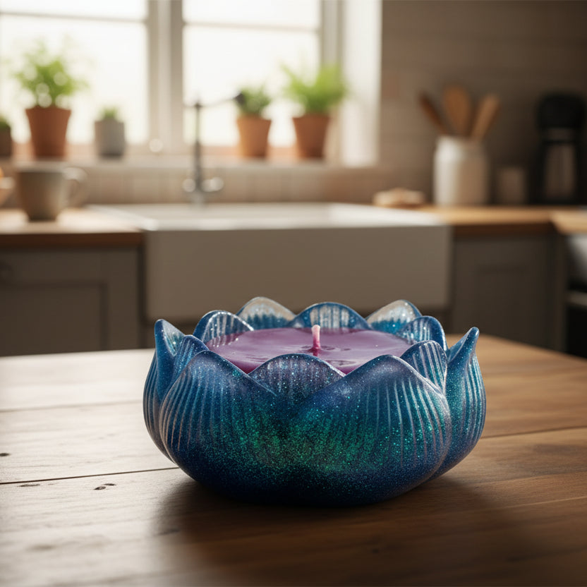 Blue Flower Holder with Scented Candle