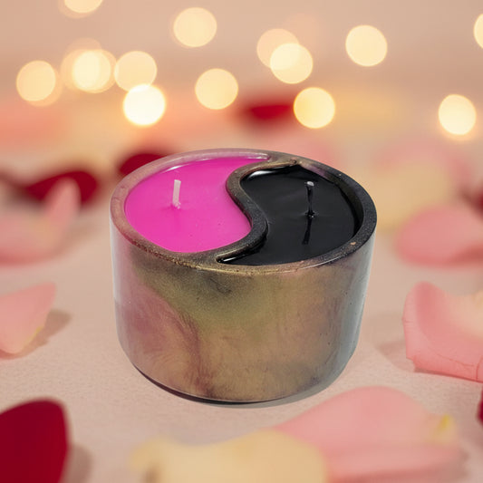 Ying Yang Scented Container Candle – Black & Pink Aromatic Decor