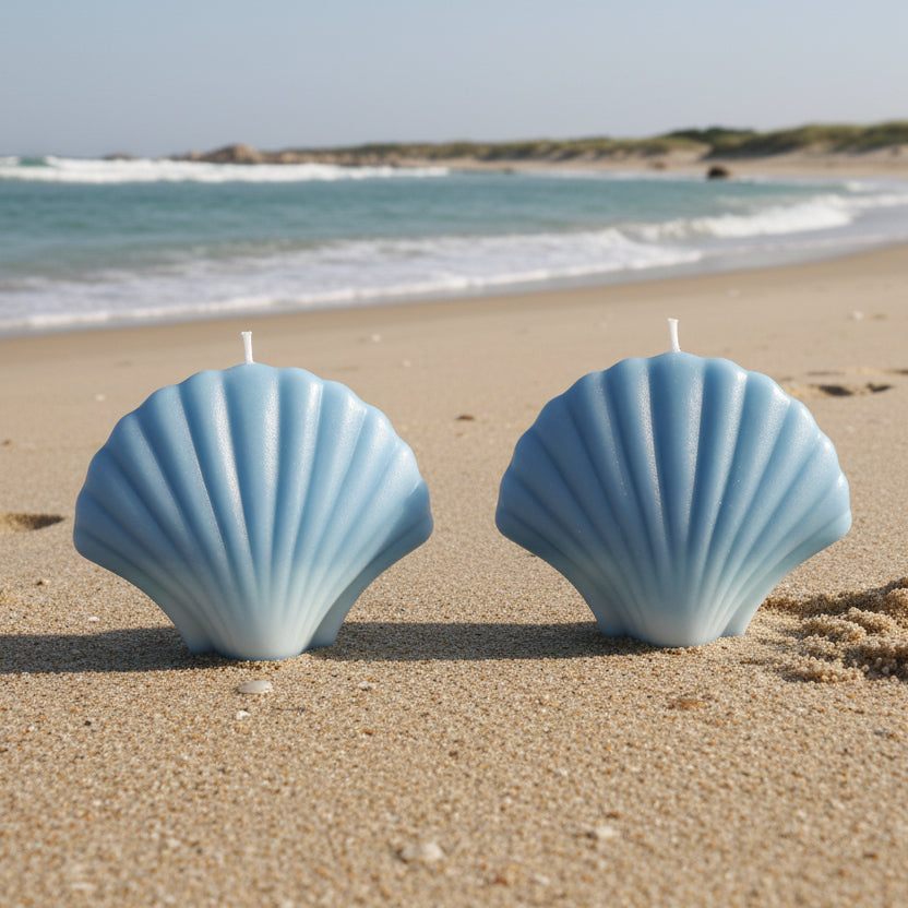 Blue and White Shell Candle Set