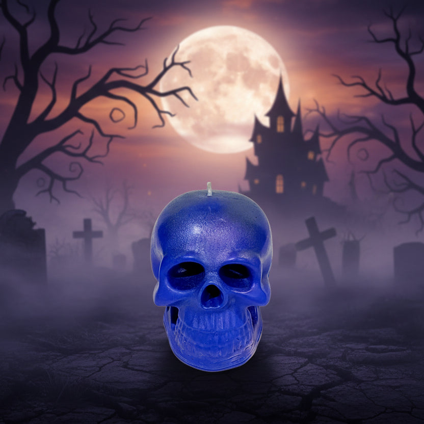 Blueish Purple Skull Candle