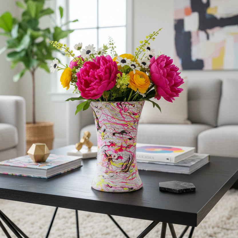 Multicolor Artistic Painted Glass Cylinder Vase