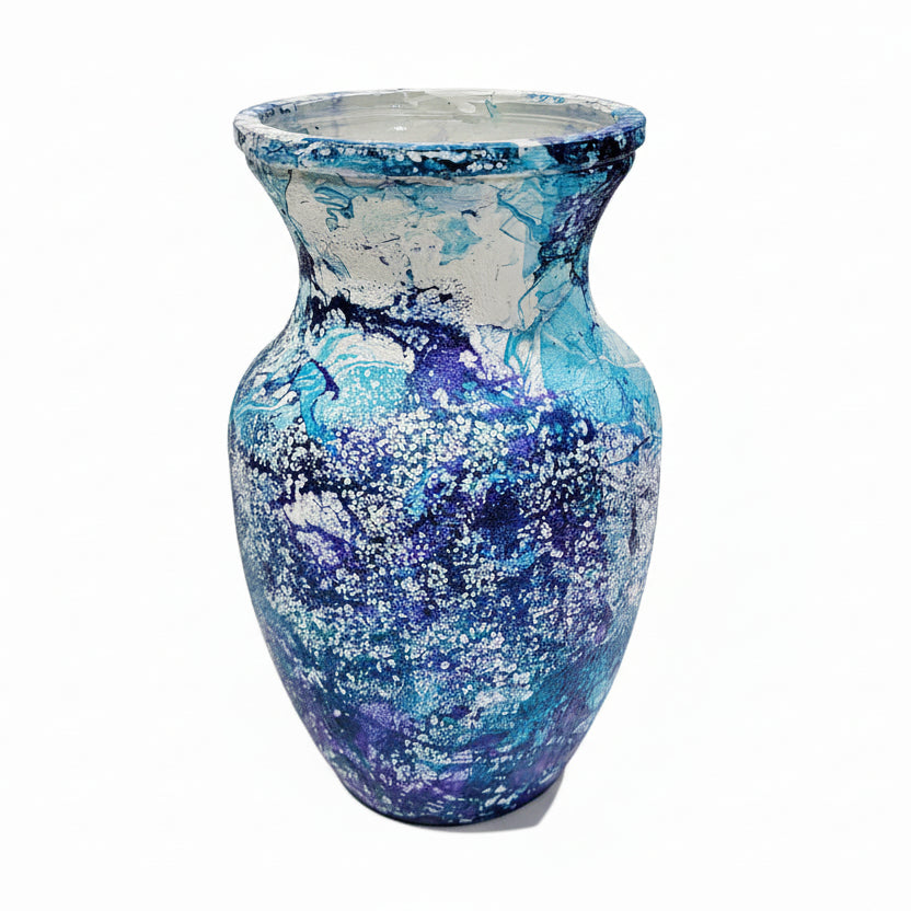 Large Blue & Purple Painted Glass Urn Vase