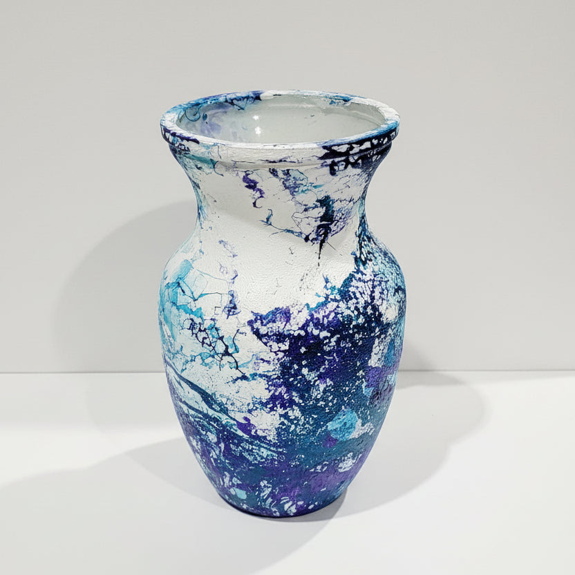 Large Blue & Purple Painted Glass Urn Vase