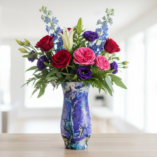 Hand‑Painted Multicolor Glass Vase – Artistic Urn Shape