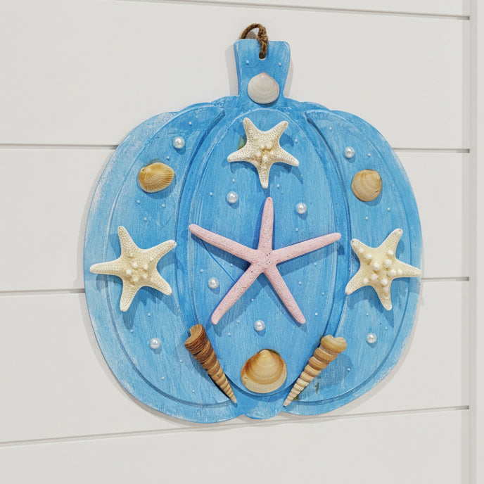 Coastal Autumn Shell Pumpkin Accent Decor