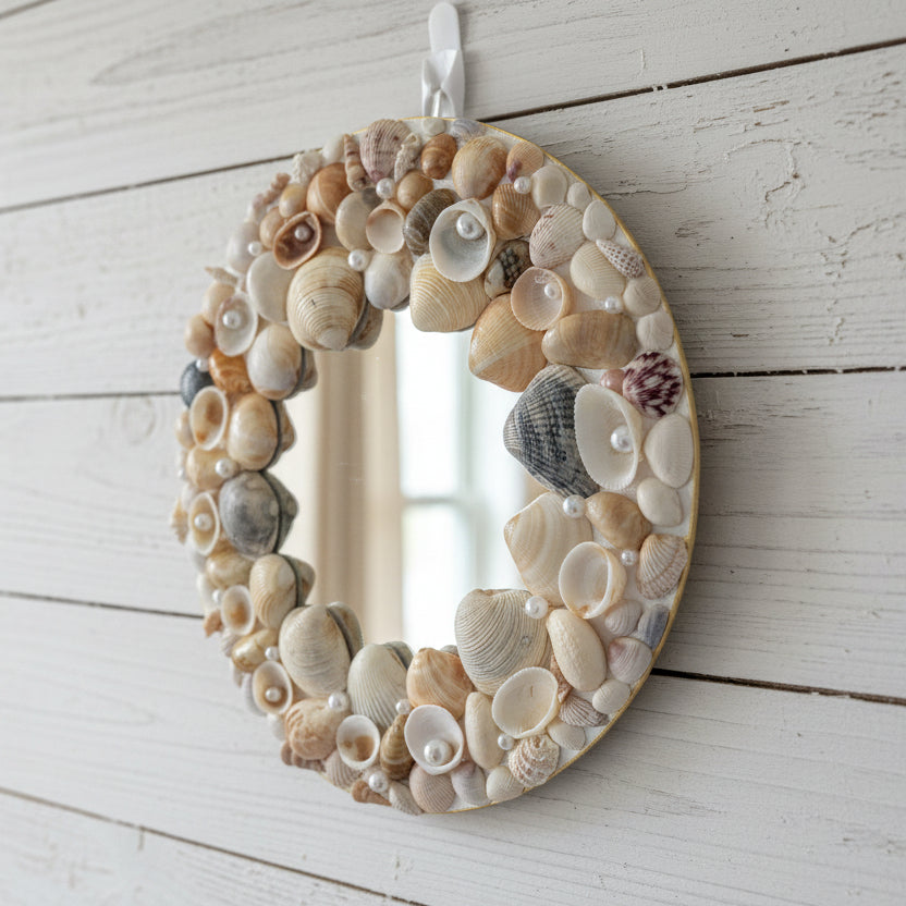 Handcrafted Shell Mirror – Coastal Art for Home Decor