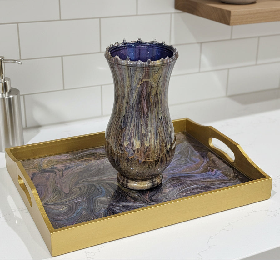 Sleek Acrylic Tray + Vase Duo – Gold & Black Modern Style