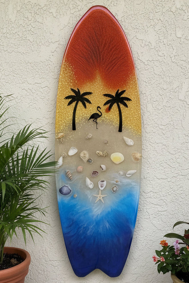 Beach Scene Surfboard Wall Hanging