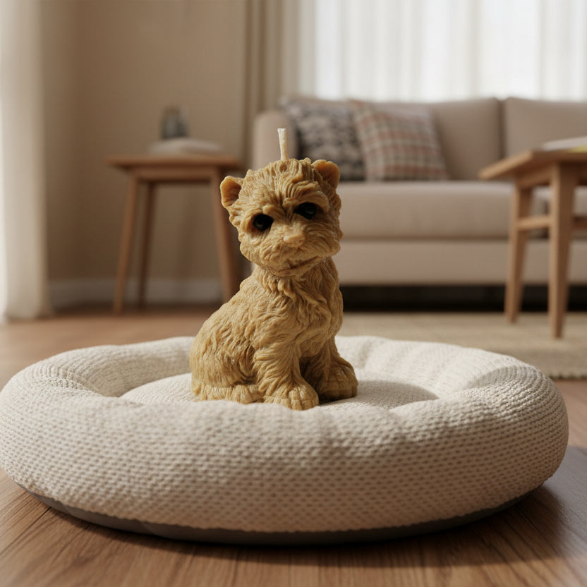 Beige Terrier Sculptural Candle