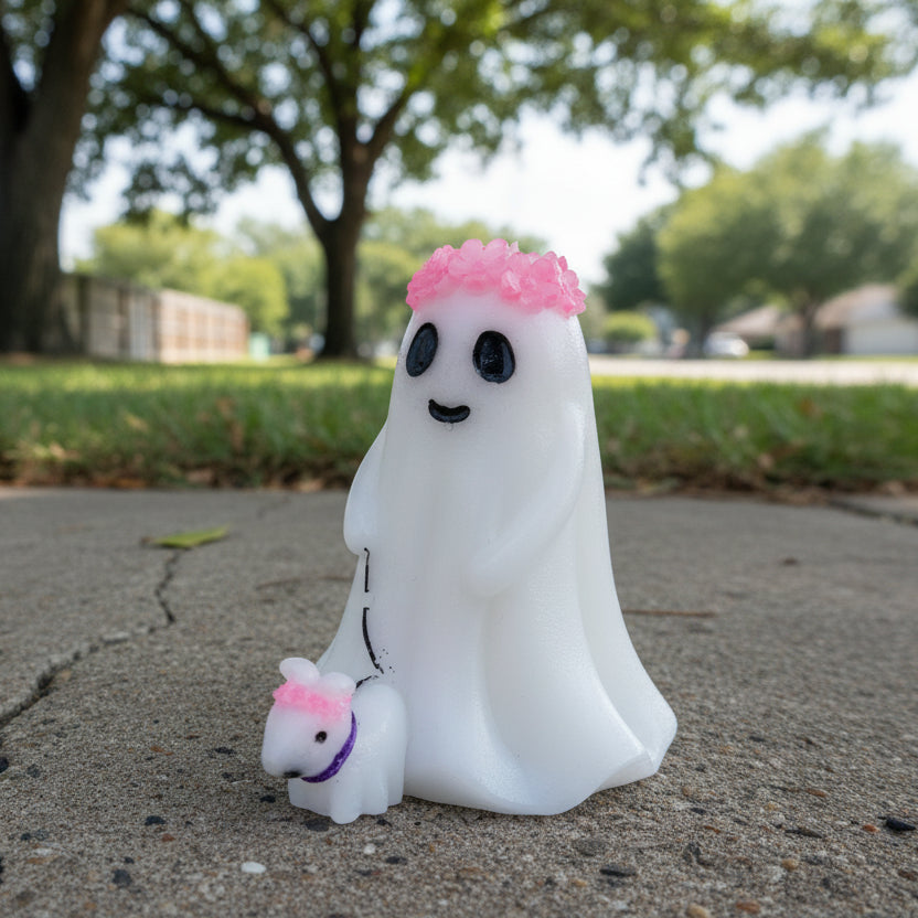 Girl and Dog Ghost Figurine
