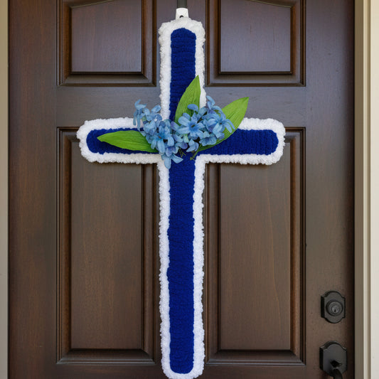 Handcrafted Blue and White Easter Cross – Spring Holiday Home Accent