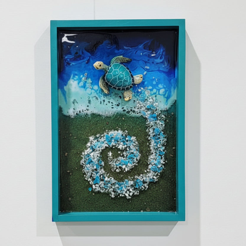 Ocean Breeze Turtle Beach Artwork – Handmade Display Piece