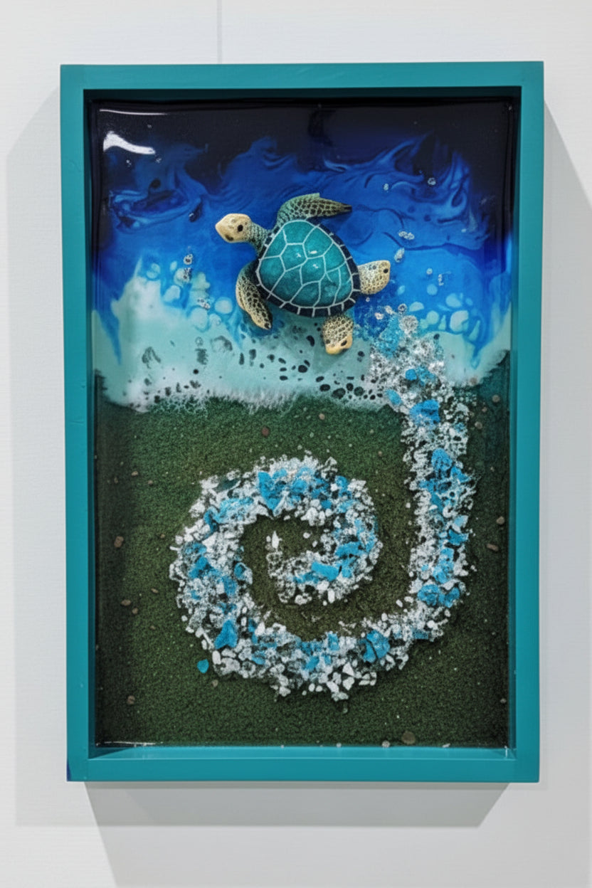 Ocean Breeze Turtle Beach Artwork – Handmade Display Piece