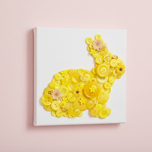 Yellow Bunny Button Art – Handmade Spring & Easter Decor